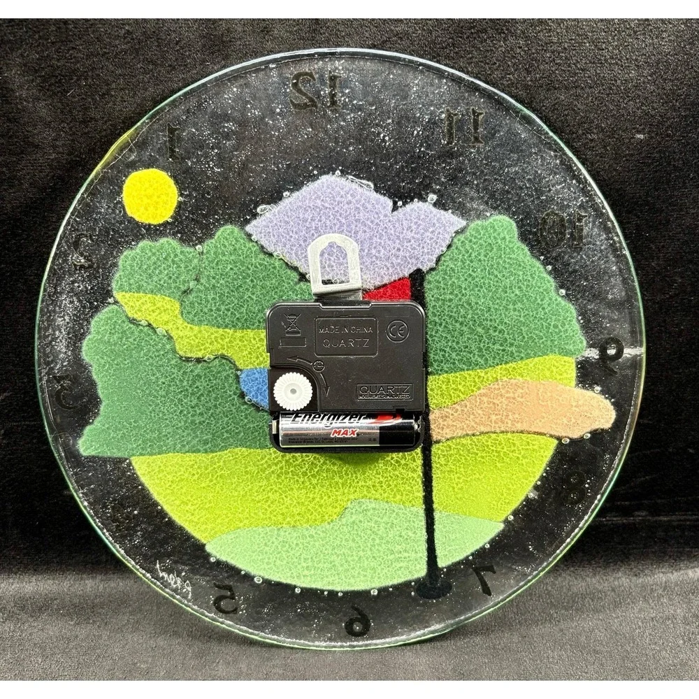 Vintage 1990s Peggy Karr Fused Glass Clock GOLF New Hands and Movement 9